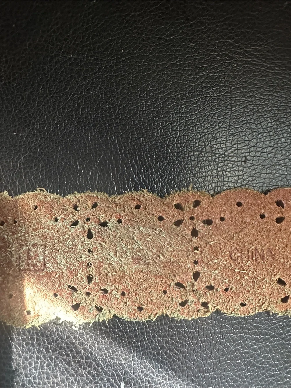 Women’s Tan Leather Scalloped Belt with Decorative Perforation